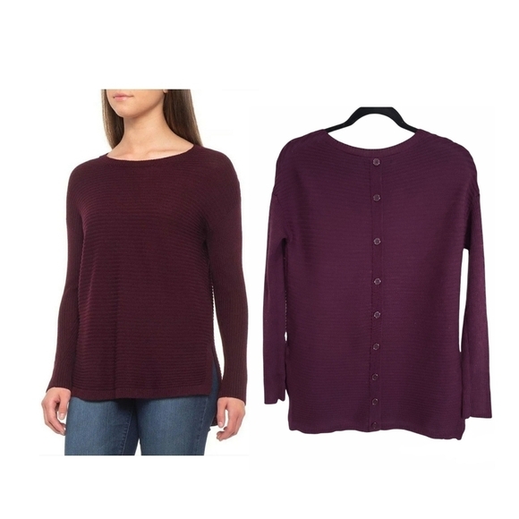 Tahari Ribbed Back Buttons Merino Wool Sweater Top Size Small - Picture 1 of 11